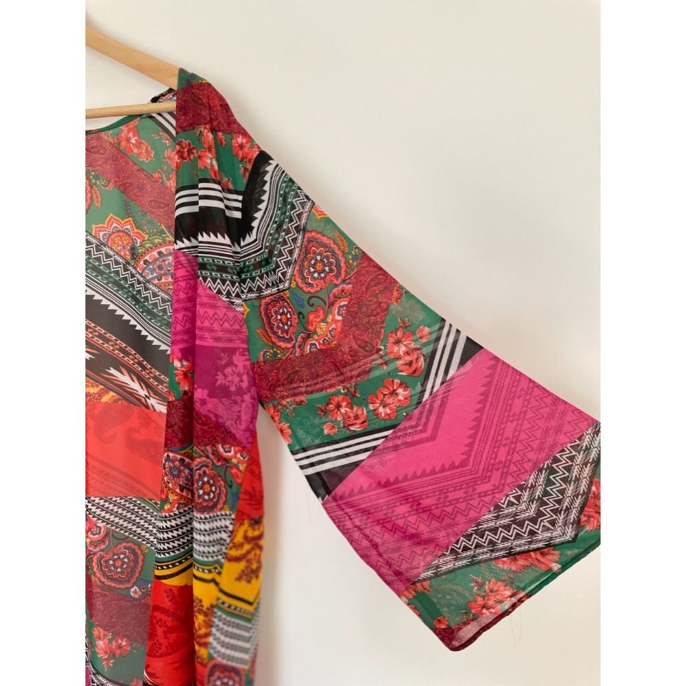EST 1946 Long Open Front Colorful Kimono Size Large Boho Whimsical B85 - Picture 5 of 15
